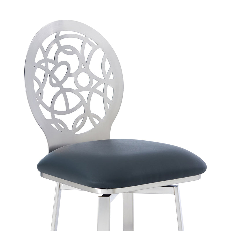Lotus Contemporary 26" Counter Height Barstool in Brushed Stainless Steel Finish and Gray Faux Leather - Furniture City (CA)l