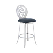 Lotus Contemporary 30" Bar Height Barstool in Brushed Stainless Steel Finish and Gray Faux Leather - Furniture City (CA)l