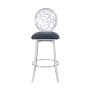 Lotus Contemporary 30" Bar Height Barstool in Brushed Stainless Steel Finish and Gray Faux Leather - Furniture City (CA)l