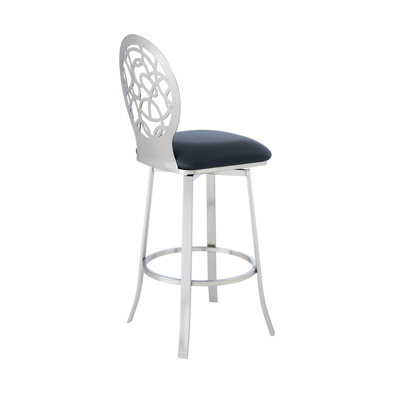 Lotus Contemporary 30" Bar Height Barstool in Brushed Stainless Steel Finish and Gray Faux Leather - Furniture City (CA)l