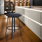 Lotus Contemporary 26" Counter Height Barstool in Matte Black Finish and Gray Faux Leather - Furniture City (CA)l