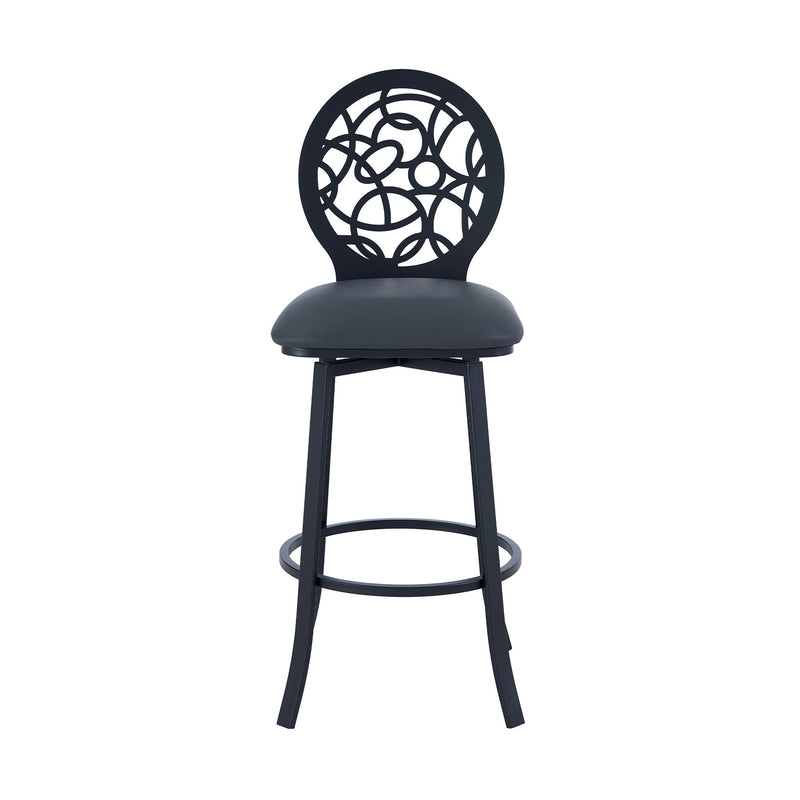 Lotus Contemporary 26" Counter Height Barstool in Matte Black Finish and Gray Faux Leather - Furniture City (CA)l