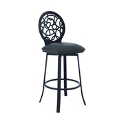 Lotus Contemporary 30" Bar Height Barstool in Matte Black Finish and Gray Faux Leather - Furniture City (CA)l