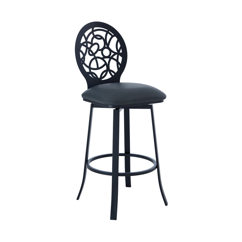 Lotus Contemporary 30" Bar Height Barstool in Matte Black Finish and Gray Faux Leather - Furniture City (CA)l