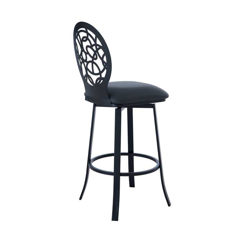 Lotus Contemporary 30" Bar Height Barstool in Matte Black Finish and Gray Faux Leather - Furniture City (CA)l