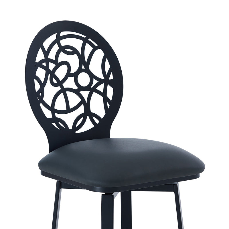 Lotus Contemporary 30" Bar Height Barstool in Matte Black Finish and Gray Faux Leather - Furniture City (CA)l