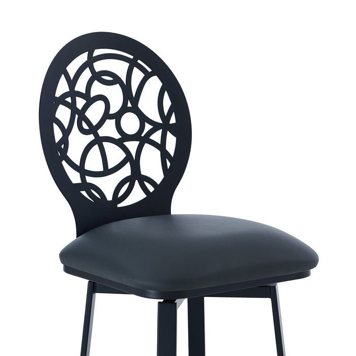 Lotus Contemporary 30" Bar Height Barstool in Matte Black Finish and Gray Faux Leather
