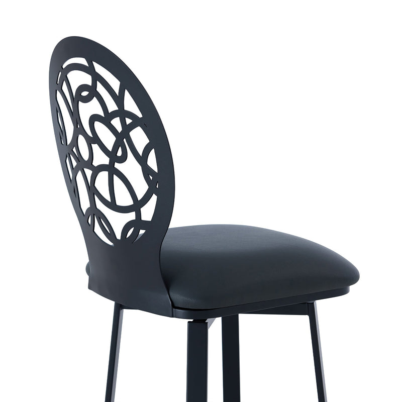 Lotus Contemporary 30" Bar Height Barstool in Matte Black Finish and Gray Faux Leather - Furniture City (CA)l
