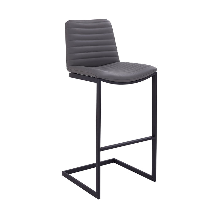 Lucas Contemporary 30" Bar Height Barstool in Black Powder Coated Finish and Gray Faux Leather