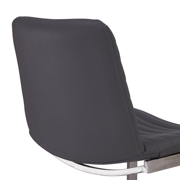 Lucas Contemporary 26" Counter Height Barstool in Brushed Stainless Steel Finish and Gray Faux Leather