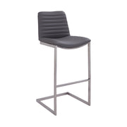 Lucas Contemporary 30" Bar Height Barstool in Brushed Stainless Steel Finish and Gray Faux Leather - Furniture City (CA)l