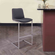 Lucas Contemporary 30" Bar Height Barstool in Brushed Stainless Steel Finish and Gray Faux Leather - Furniture City (CA)l