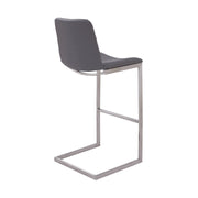Lucas Contemporary 30" Bar Height Barstool in Brushed Stainless Steel Finish and Gray Faux Leather - Furniture City (CA)l