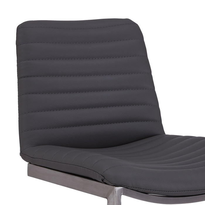 Lucas Contemporary 30" Bar Height Barstool in Brushed Stainless Steel Finish and Gray Faux Leather