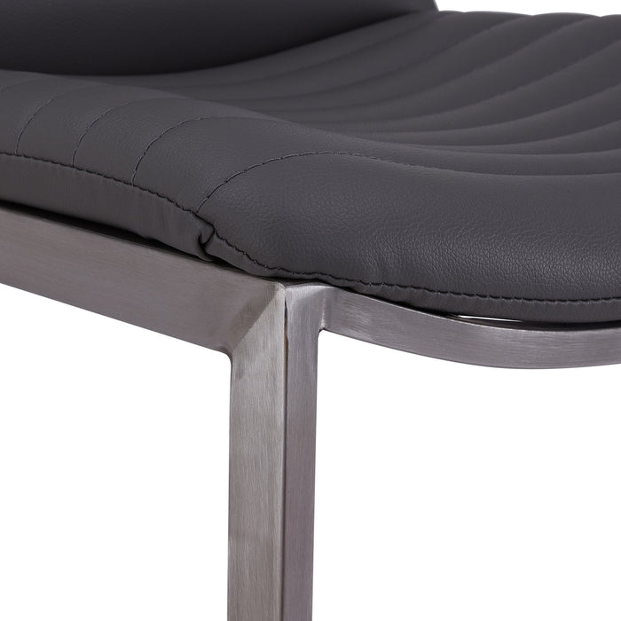 Lucas Contemporary 30" Bar Height Barstool in Brushed Stainless Steel Finish and Gray Faux Leather