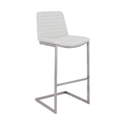 Lucas Contemporary 26" Counter Height Barstool in Brushed Stainless Steel Finish and White Faux Leather - Furniture City (CA)l