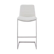 Lucas Contemporary 26" Counter Height Barstool in Brushed Stainless Steel Finish and White Faux Leather - Furniture City (CA)l