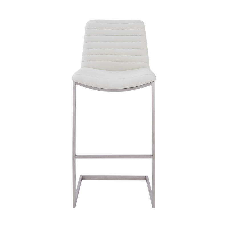 Lucas Contemporary 26" Counter Height Barstool in Brushed Stainless Steel Finish and White Faux Leather - Furniture City (CA)l
