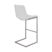 Lucas Contemporary 26" Counter Height Barstool in Brushed Stainless Steel Finish and White Faux Leather - Furniture City (CA)l