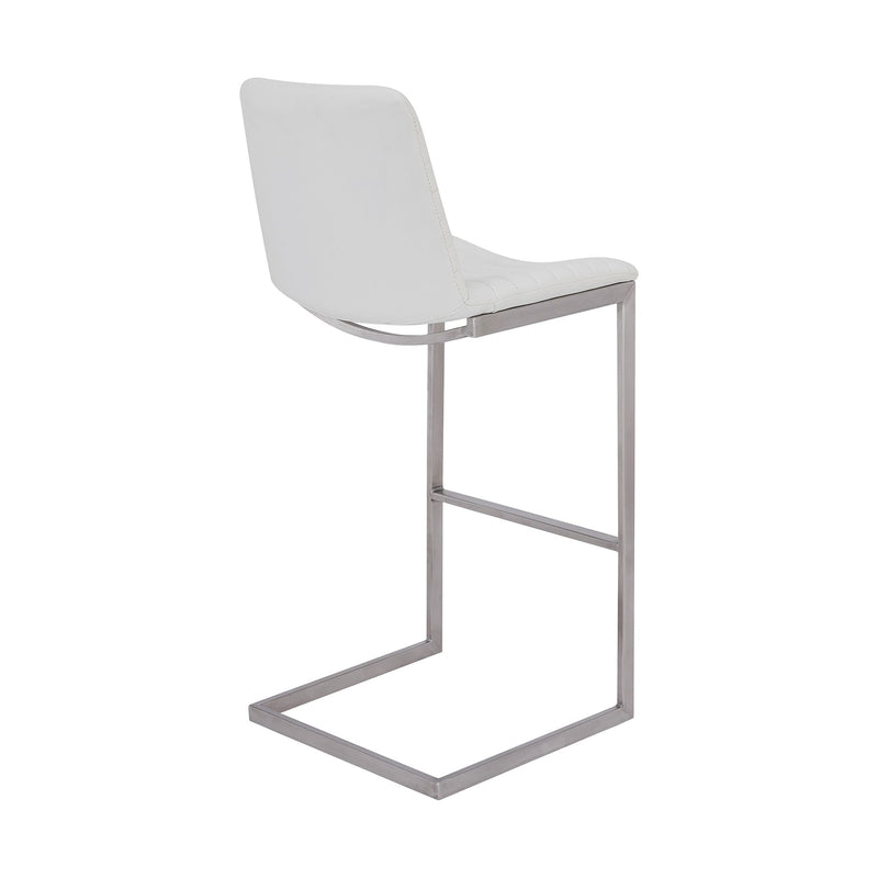 Lucas Contemporary 26" Counter Height Barstool in Brushed Stainless Steel Finish and White Faux Leather - Furniture City (CA)l