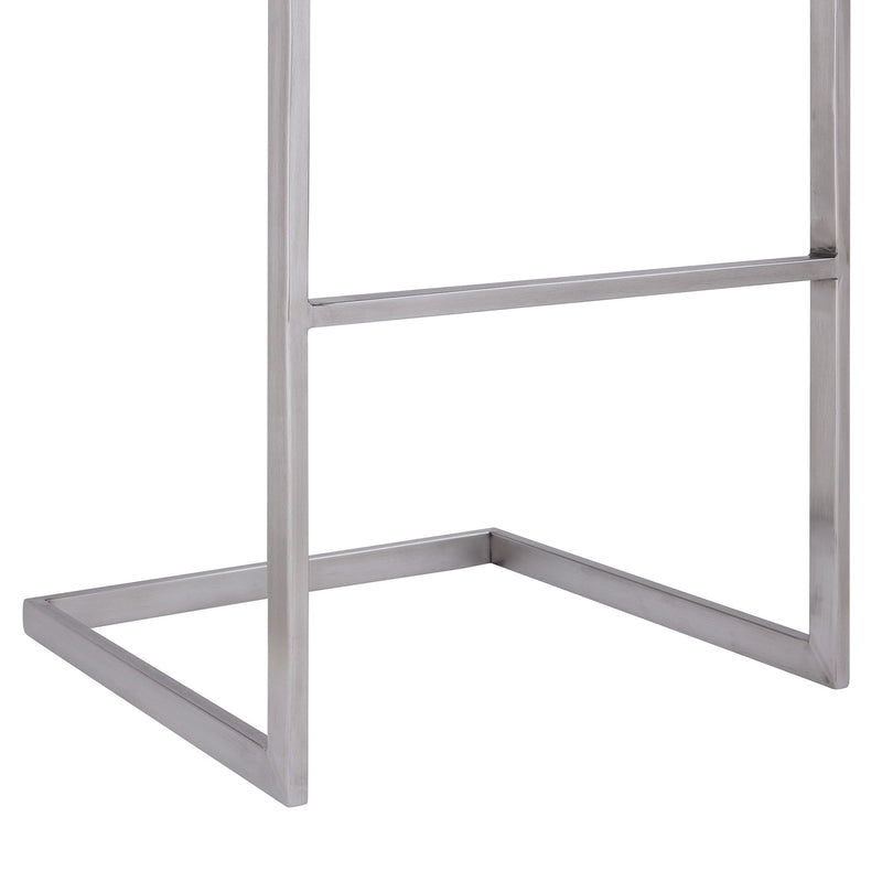 Lucas Contemporary 26" Counter Height Barstool in Brushed Stainless Steel Finish and White Faux Leather - Furniture City (CA)l