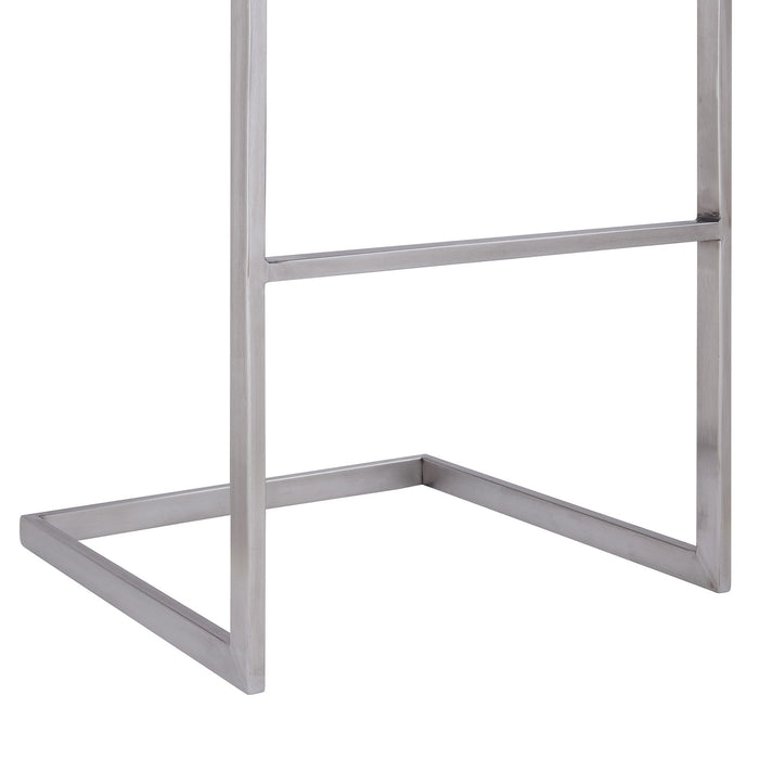 Lucas Contemporary 26" Counter Height Barstool in Brushed Stainless Steel Finish and White Faux Leather