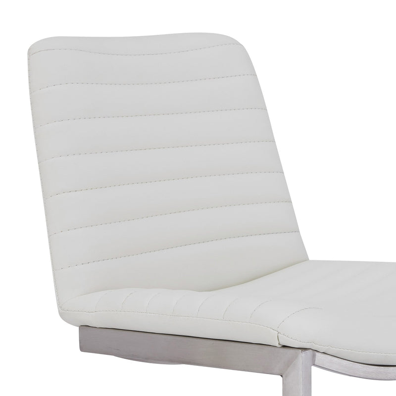 Lucas Contemporary 30" Bar Height Barstool in Brushed Stainless Steel Finish and White Faux Leather - Furniture City (CA)l