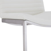 Lucas Contemporary 30" Bar Height Barstool in Brushed Stainless Steel Finish and White Faux Leather - Furniture City (CA)l
