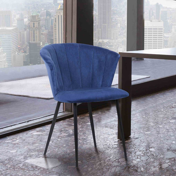 Lulu Contemporary Dining Chair in Black Powder Coated Finish and Blue Velvet