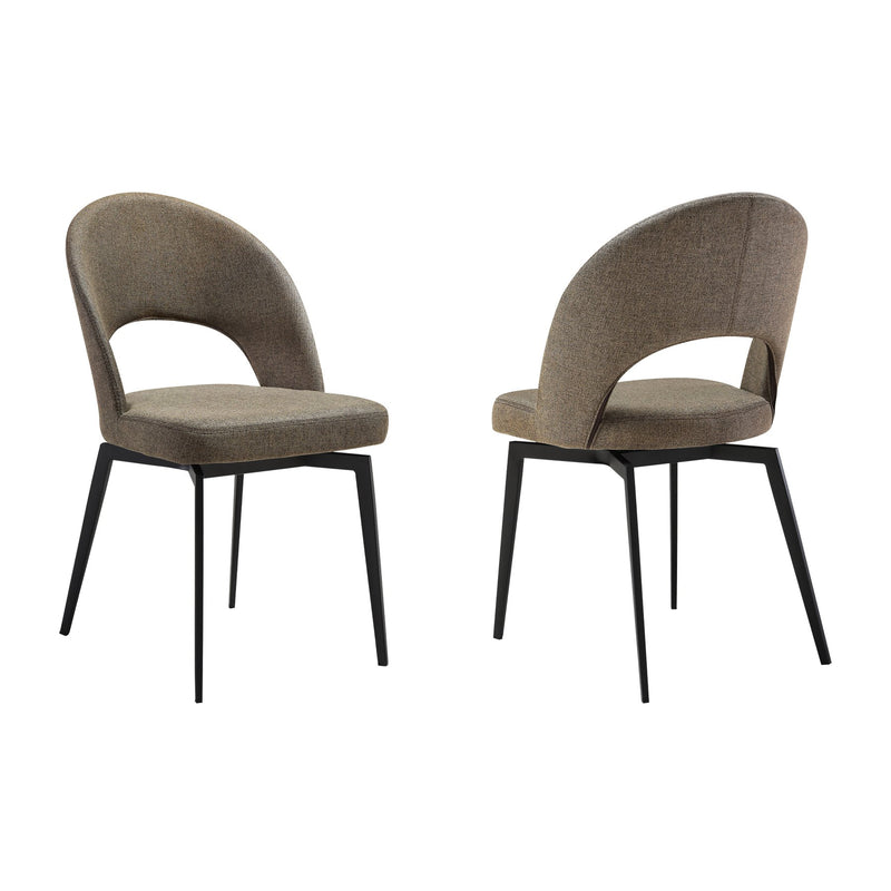 Lucia Swivel Upholstered Dining Chair in Brown Fabric with Black Metal Legs - Set of 2 - Furniture City (CA)l