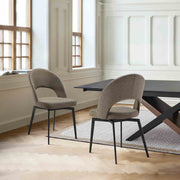 Lucia Swivel Upholstered Dining Chair in Brown Fabric with Black Metal Legs - Set of 2 - Furniture City (CA)l