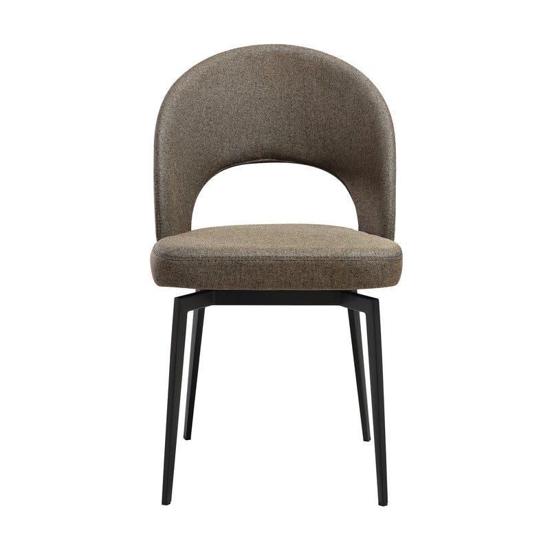 Lucia Swivel Upholstered Dining Chair in Brown Fabric with Black Metal Legs - Set of 2 - Furniture City (CA)l