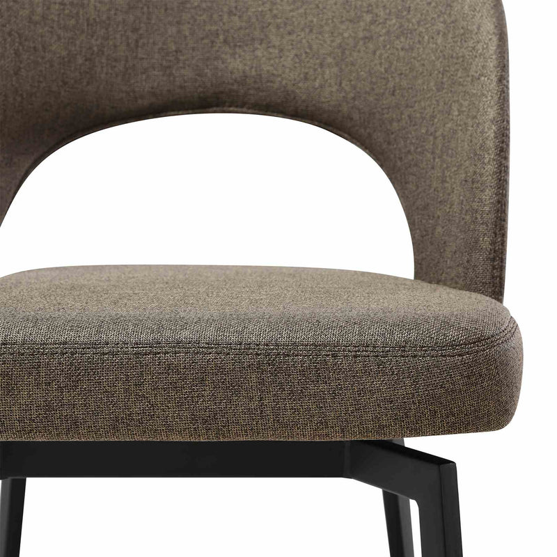 Lucia Swivel Upholstered Dining Chair in Brown Fabric with Black Metal Legs - Set of 2 - Furniture City (CA)l