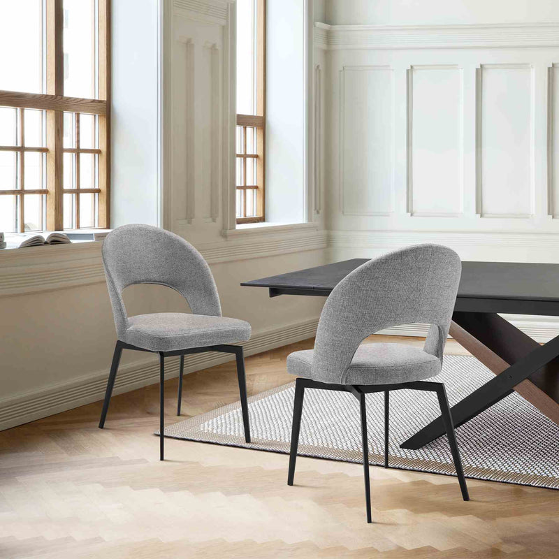 Lucia Swivel Upholstered Dining Chair in Gray Fabric with Black Metal Legs - Set of 2 - Furniture City (CA)l
