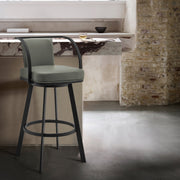 Livingston 30" Gray Faux Leather and Black Metal Swivel Bar Stool - Furniture City (CA)l