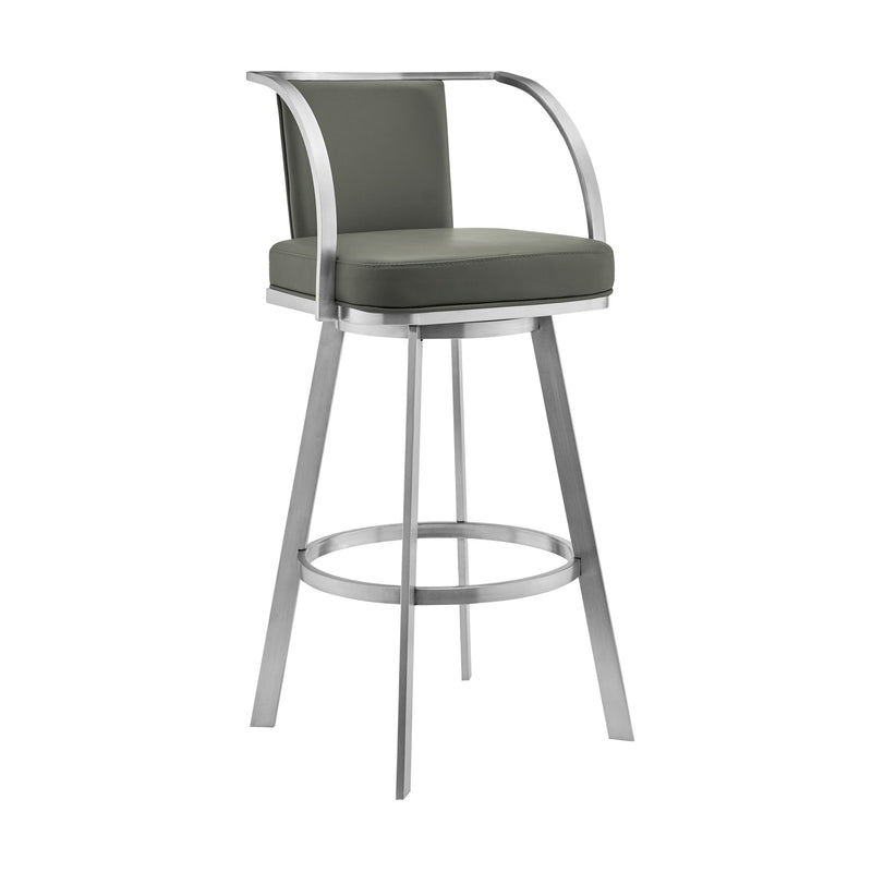 Livingston 26" Gray Faux Leather and Brushed Stainless Steel Swivel Bar Stool - Furniture City (CA)l