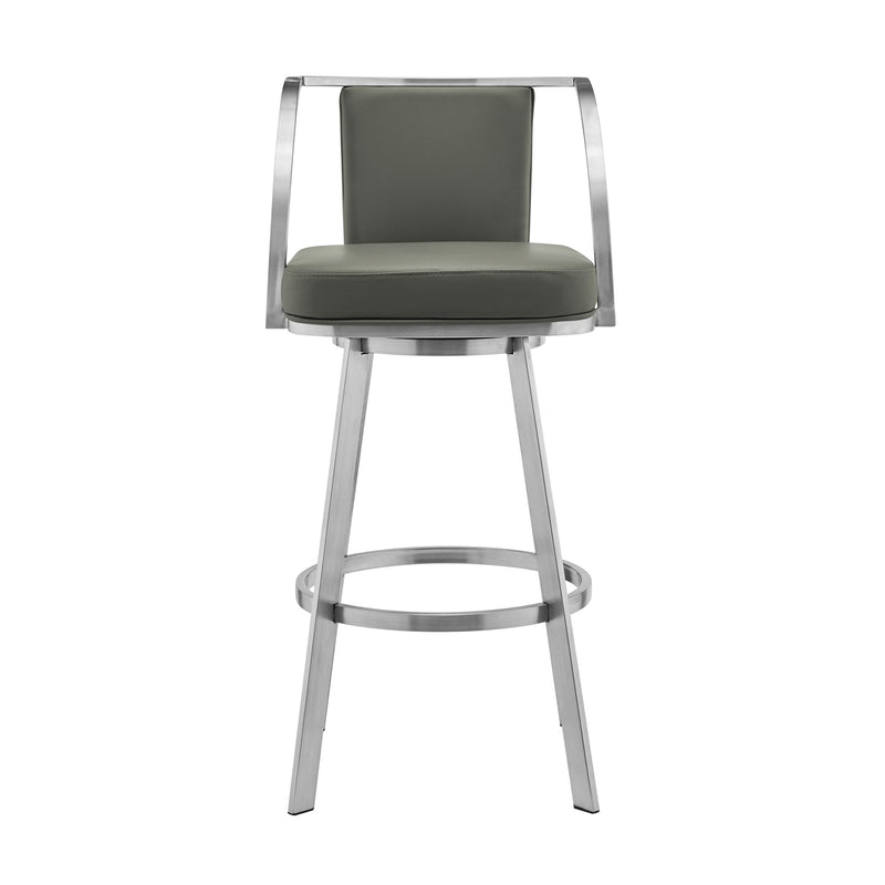 Livingston 26" Gray Faux Leather and Brushed Stainless Steel Swivel Bar Stool - Furniture City (CA)l