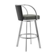 Livingston 26" Gray Faux Leather and Brushed Stainless Steel Swivel Bar Stool - Furniture City (CA)l