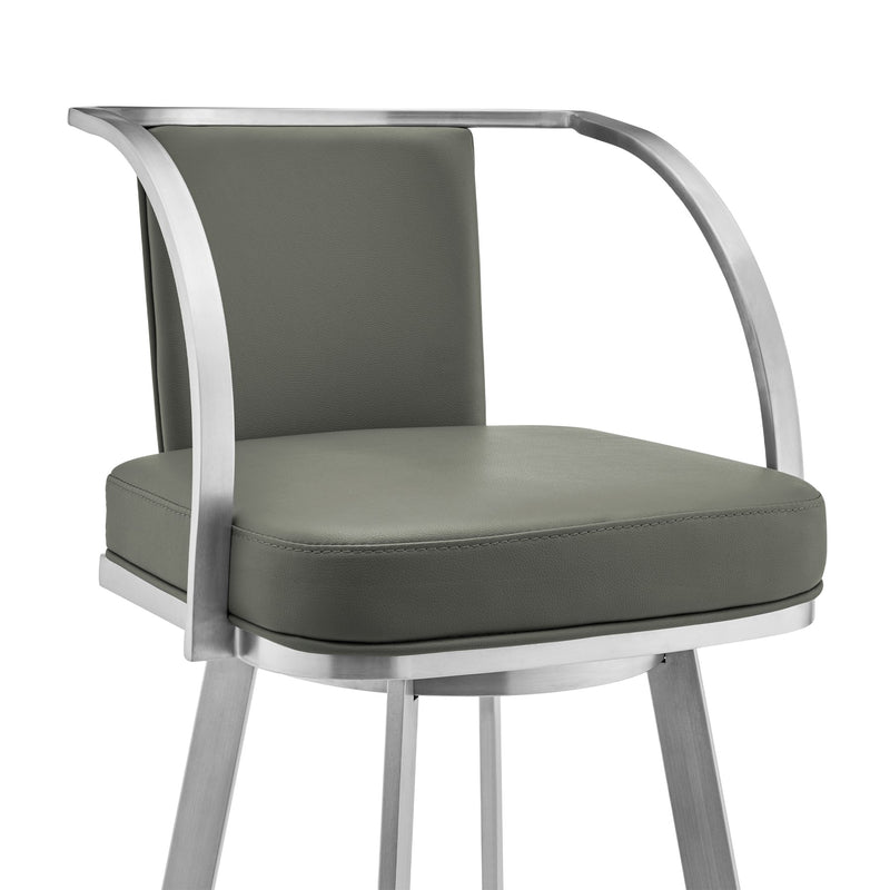 Livingston 26" Gray Faux Leather and Brushed Stainless Steel Swivel Bar Stool - Furniture City (CA)l