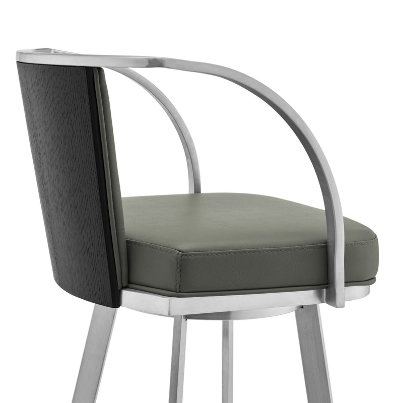 Livingston 26" Gray Faux Leather and Brushed Stainless Steel Swivel Bar Stool - Furniture City (CA)l