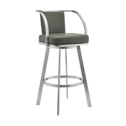 Livingston 30" Gray Faux Leather and Brushed Stainless Steel Swivel Bar Stool - Furniture City (CA)l