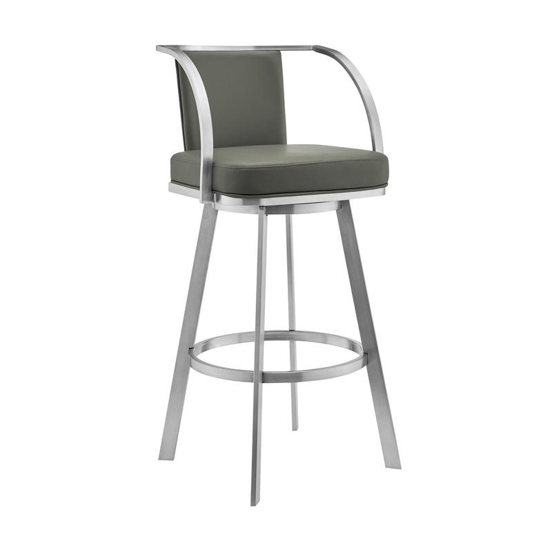 Livingston 30" Gray Faux Leather and Brushed Stainless Steel Swivel Bar Stool - Furniture City (CA)l