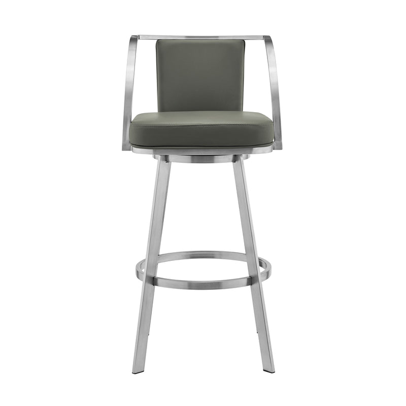 Livingston 30" Gray Faux Leather and Brushed Stainless Steel Swivel Bar Stool - Furniture City (CA)l
