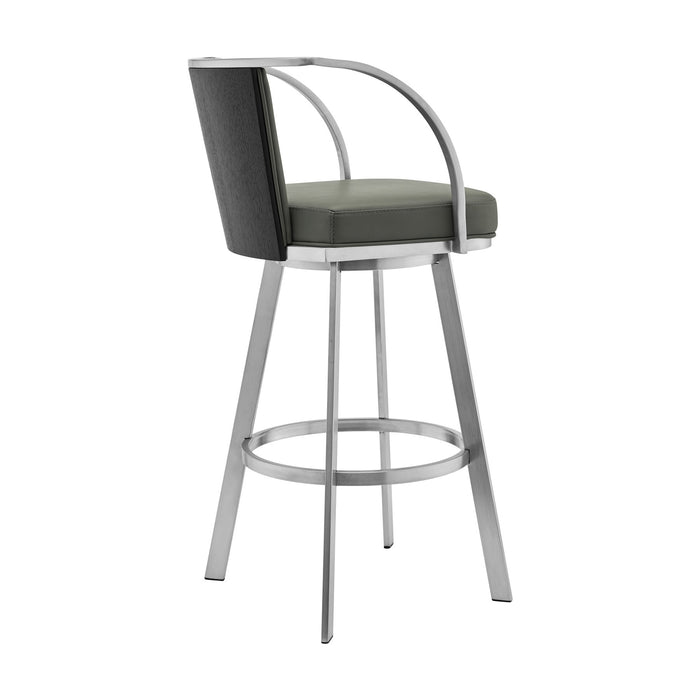 Livingston 30" Gray Faux Leather and Brushed Stainless Steel Swivel Bar Stool