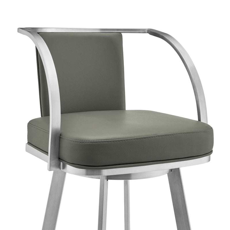 Livingston 30" Gray Faux Leather and Brushed Stainless Steel Swivel Bar Stool - Furniture City (CA)l