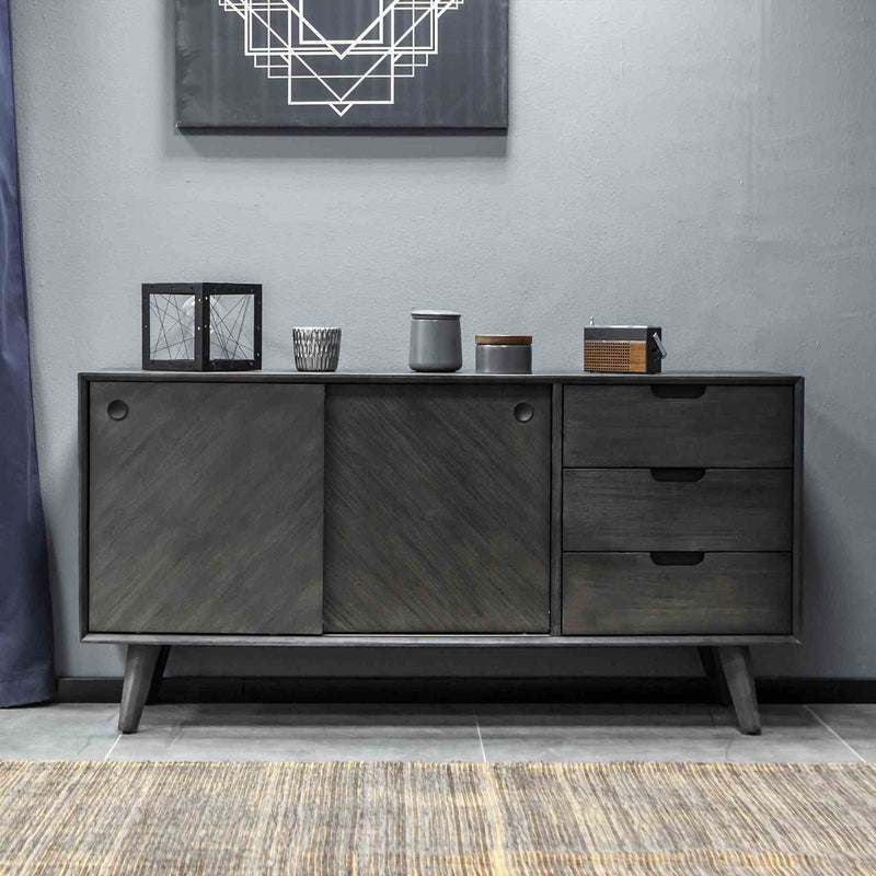 Leven Mid-Century Tundra Gray Acacia Buffet Cabinet - Furniture City (CA)l