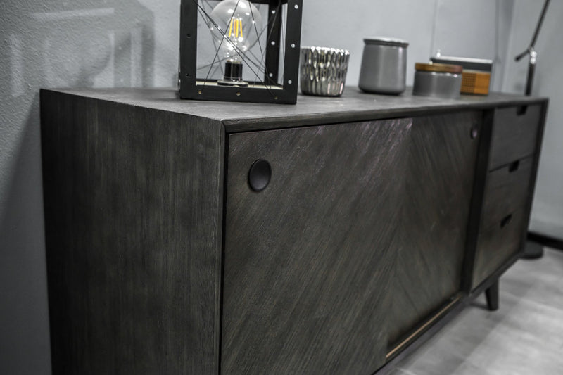 Leven Mid-Century Tundra Gray Acacia Buffet Cabinet - Furniture City (CA)l