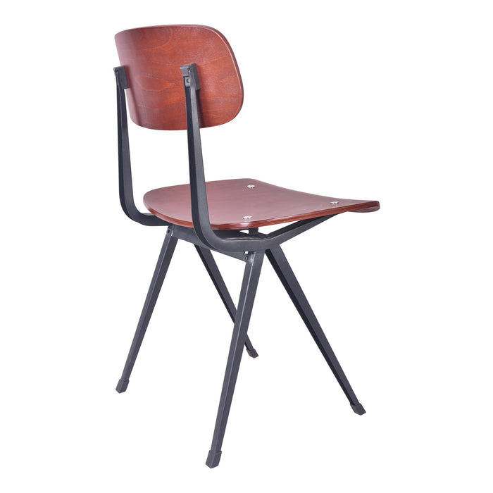 Levi Industrial Dining Chair in Black Metal with Wood Seat and Back - Set of 2