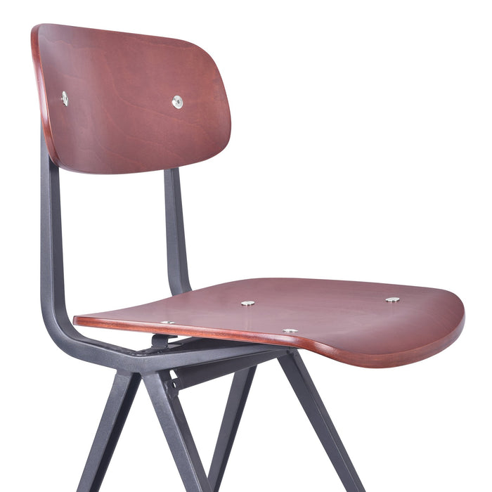 Levi Industrial Dining Chair in Black Metal with Wood Seat and Back - Set of 2