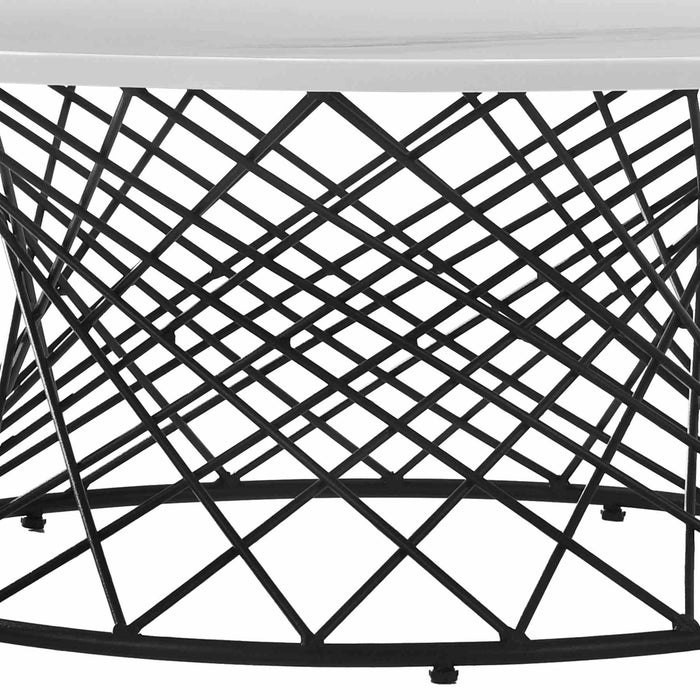 Loxley White Marble Coffee Table with Black Metal Base
